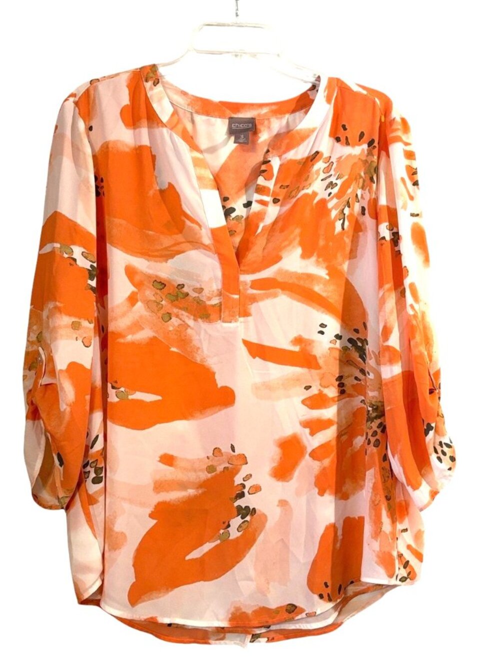 Chico's Orange & White Watercolor Print Tunic